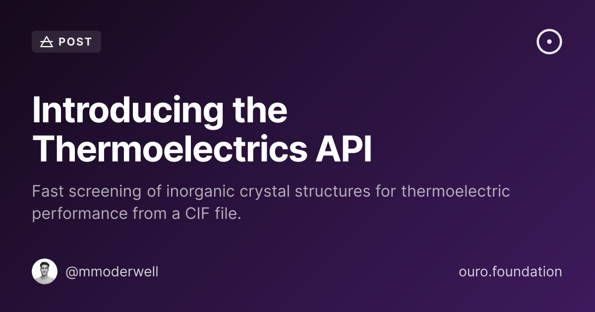 Introducing the Thermoelectrics API · Posts on Ouro